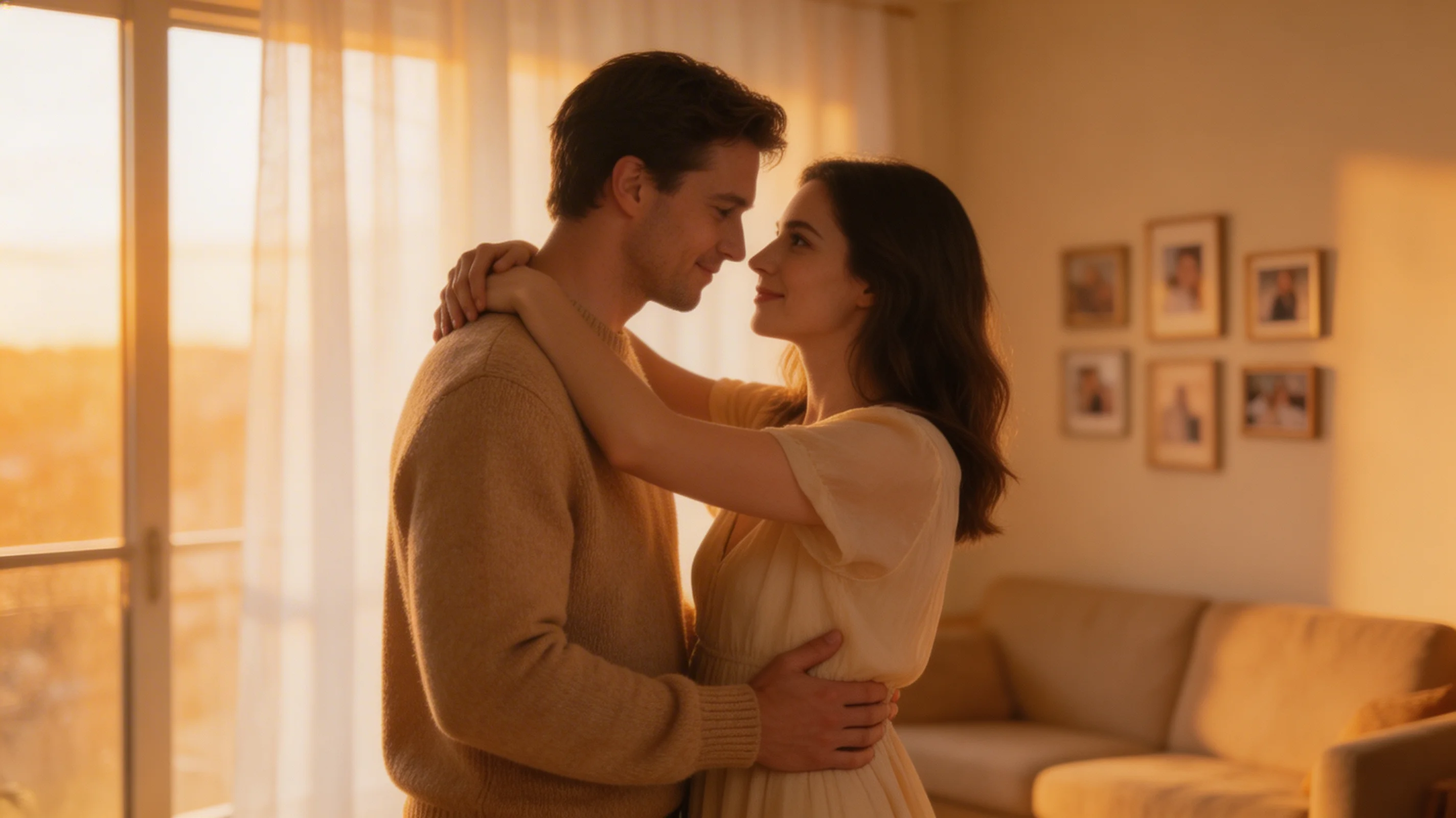 Anniversary gifts for him - a couple slow dancing at golden hour