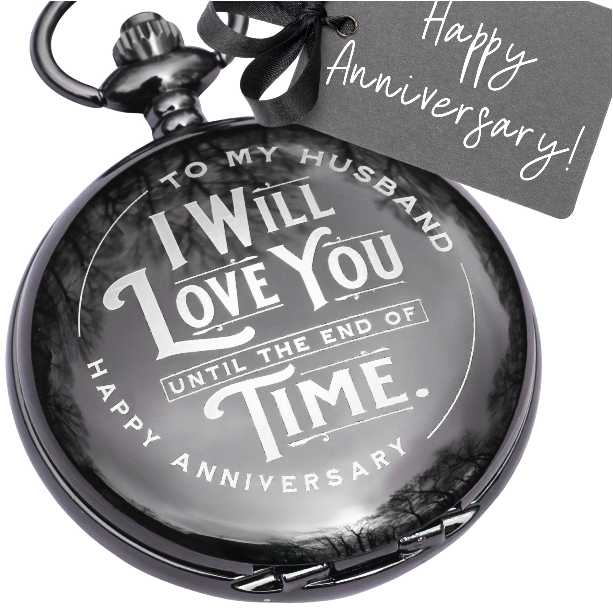 Engraved anniversary pocket watch gift for him