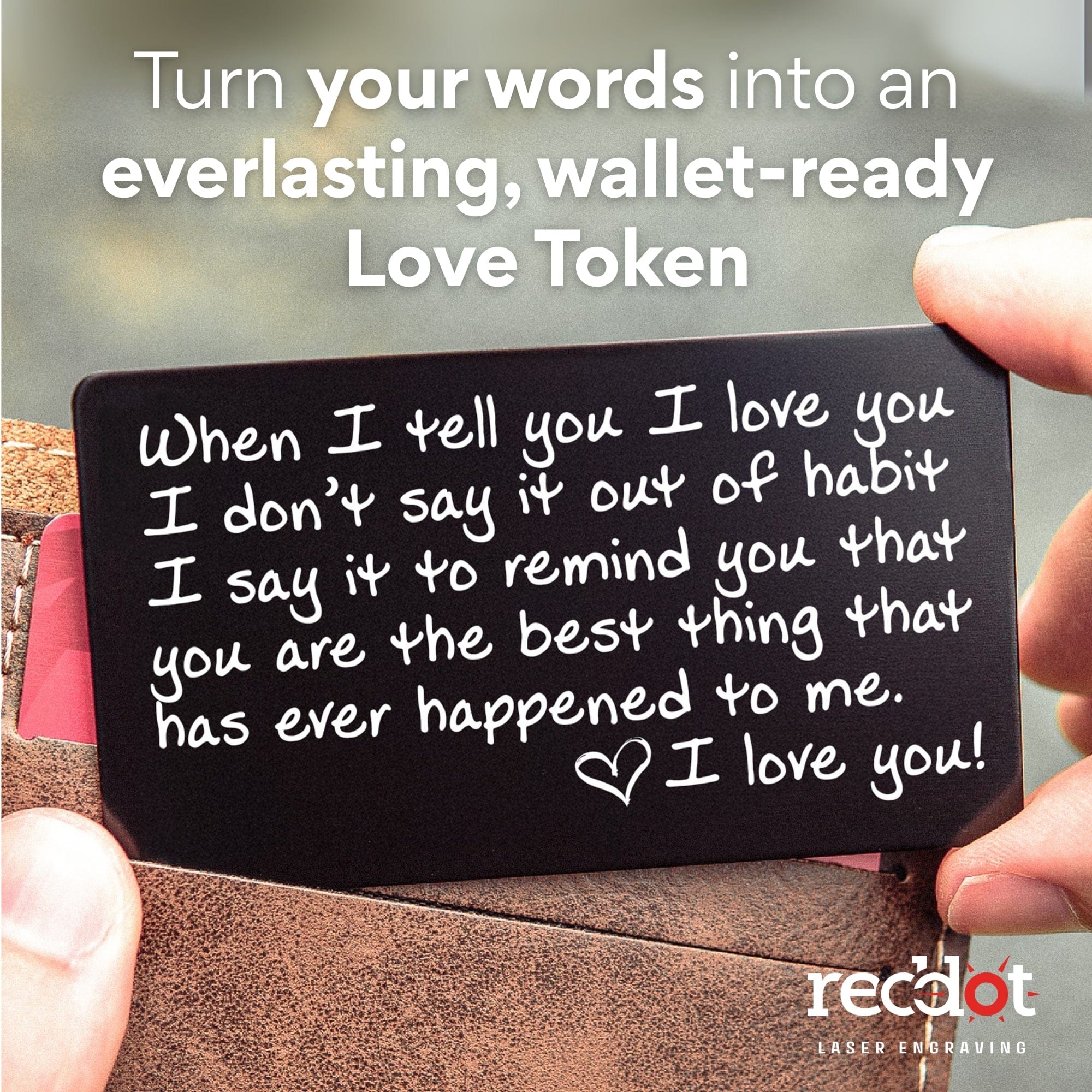 personalized metal wallet card with engraved message