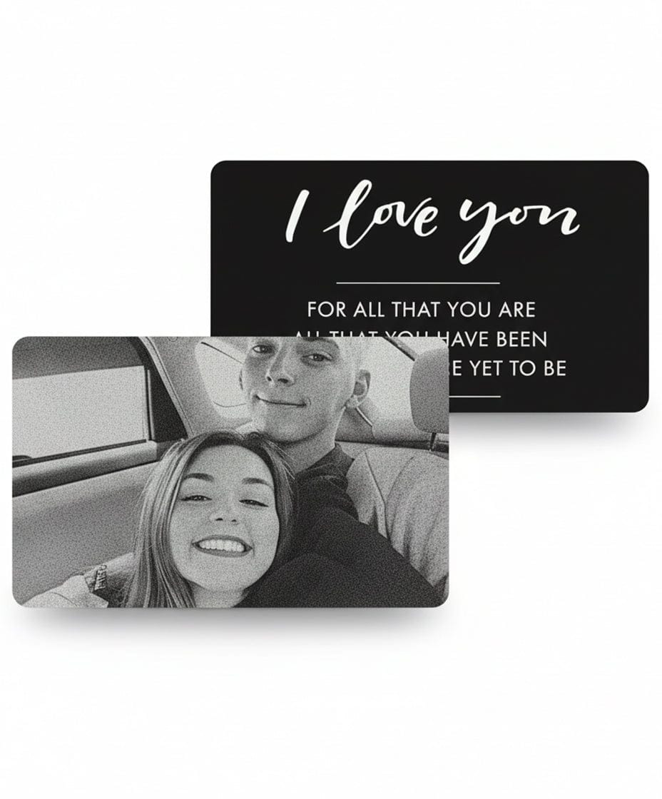 photo wallet card with custom engraved message