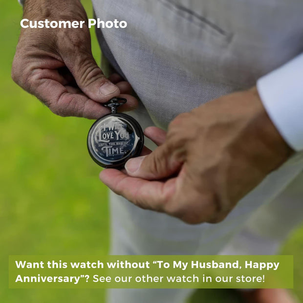 Red Dot Laser Engraving "To My Husband - Happy Anniversary" Engraved Pocket Watch