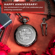 Red Dot Laser Engraving "To My Husband - Happy Anniversary" Engraved Pocket Watch