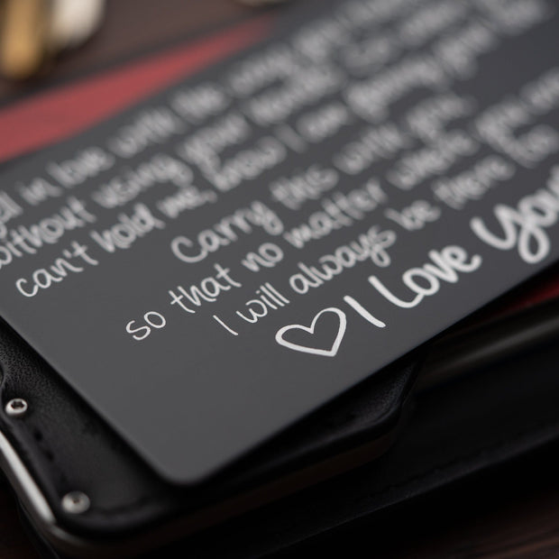 Red Dot Laser Engraving Wallet Cards Laser Engraved Wallet Card Note Insert | "I Fell in Love"