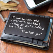Red Dot Laser Engraving Guild Product Laser Engraved Wallet Card Note Insert | "I Can Conquer the World..."