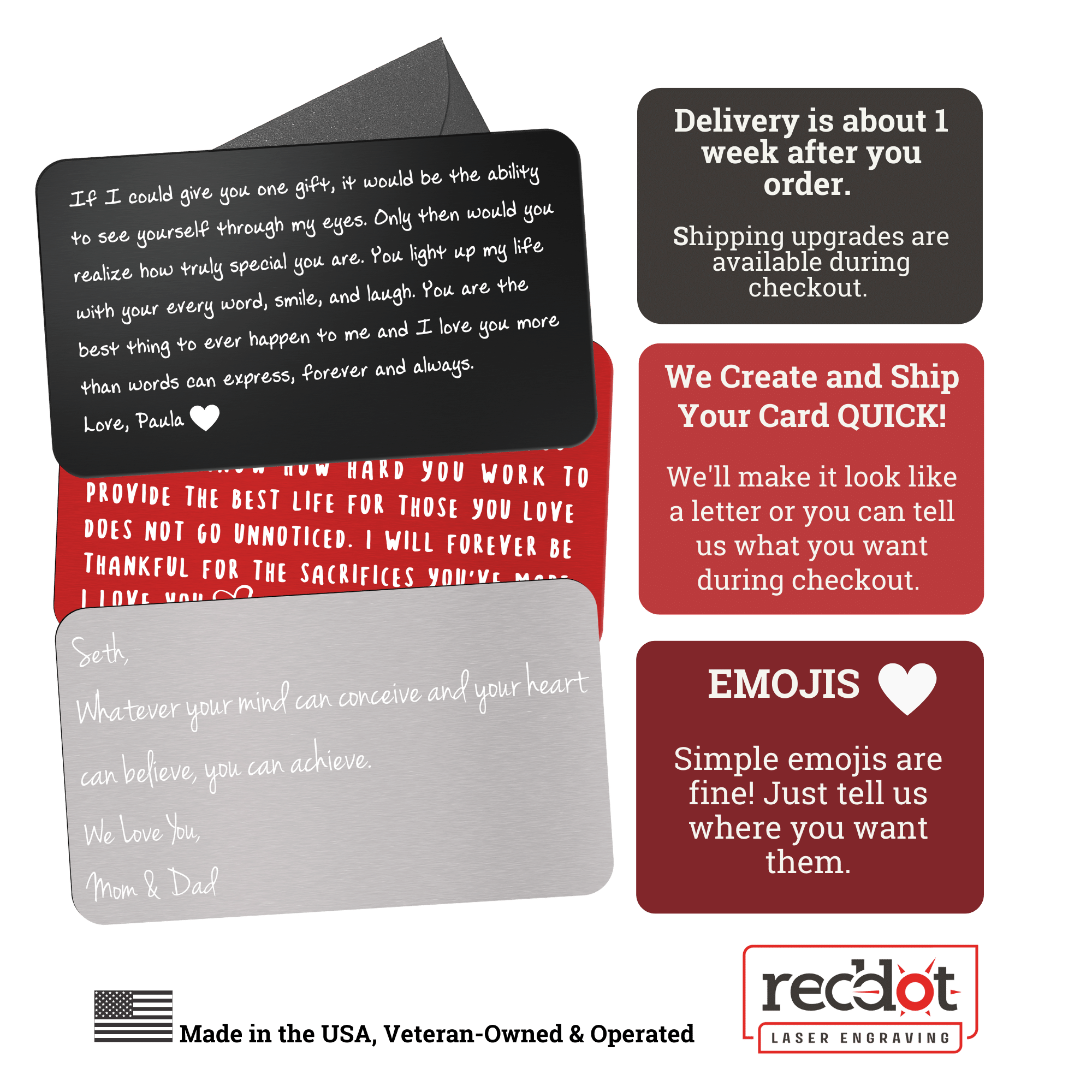 Red Dot Laser Engraving Personalized Wallet Card - Write Your Own Message