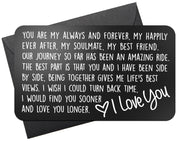 Red Dot Laser Engraving Wallet Cards Laser Engraved Wallet Card Note Insert | "You Are My Always and Forever"