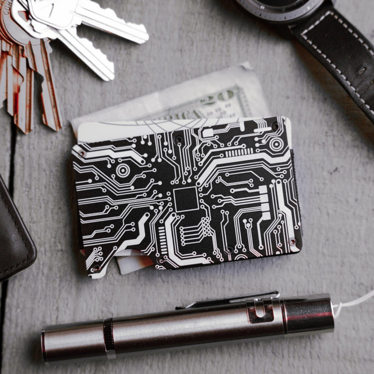 Red Dot Laser Engraving Wallet Engraved Circuit Board Wallet - RFID Blocking Aluminum Wallet with Money Clip - Minimalist Style, Compact, Everyday Carry