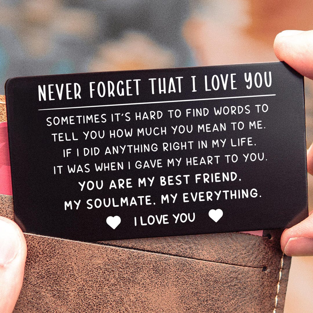 Engraved love note wallet card — personalized anniversary gift for him or her
