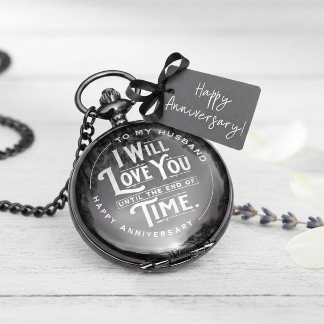 11th anniversary steel gift — engraved steel pocket watch