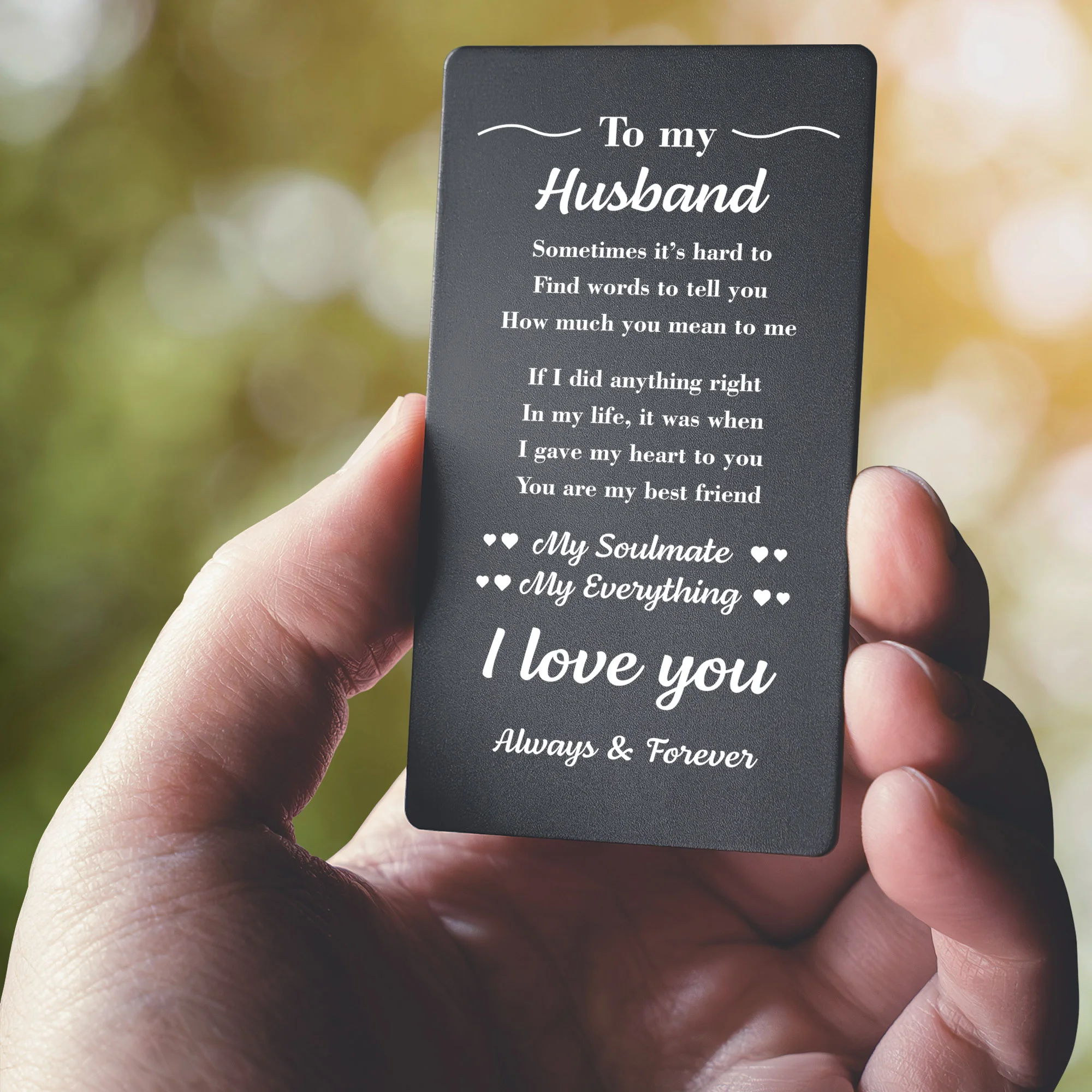 To My Husband engraved wallet card